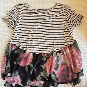 Doe & Rae Striped Floral Top - Black, White, Pink